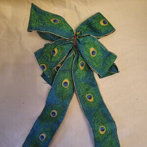 Lot of 9 Peacock Patterned Bows In Gold, Blue, And Purple Colors